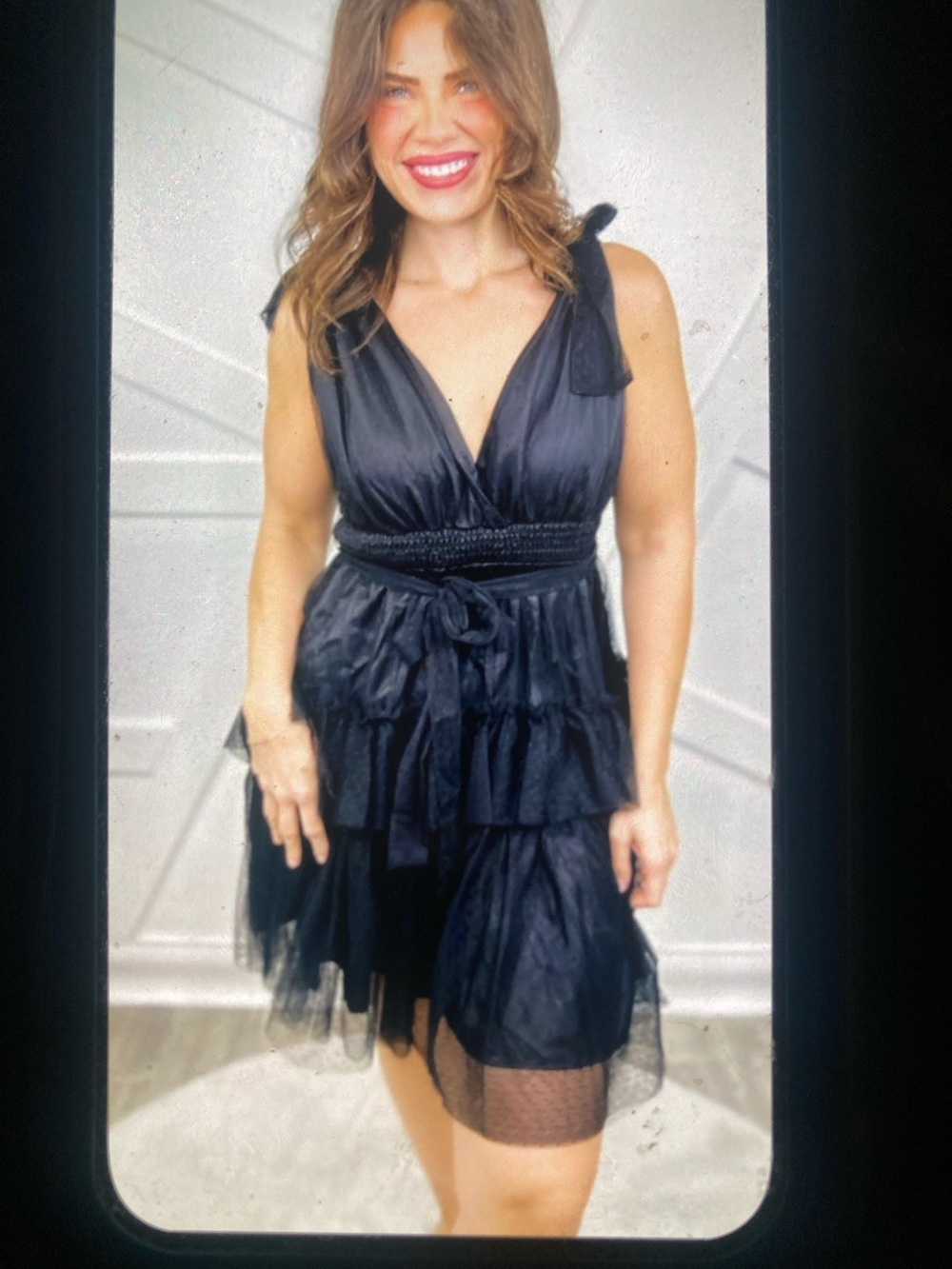 Sew In Love Black V-Neck Tiered Mini Dress 1X